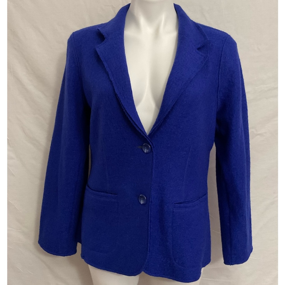 CHICO’S WOMENS Blazer Jacket size 1 Cobolt Blue Shacket wool Blend Retro